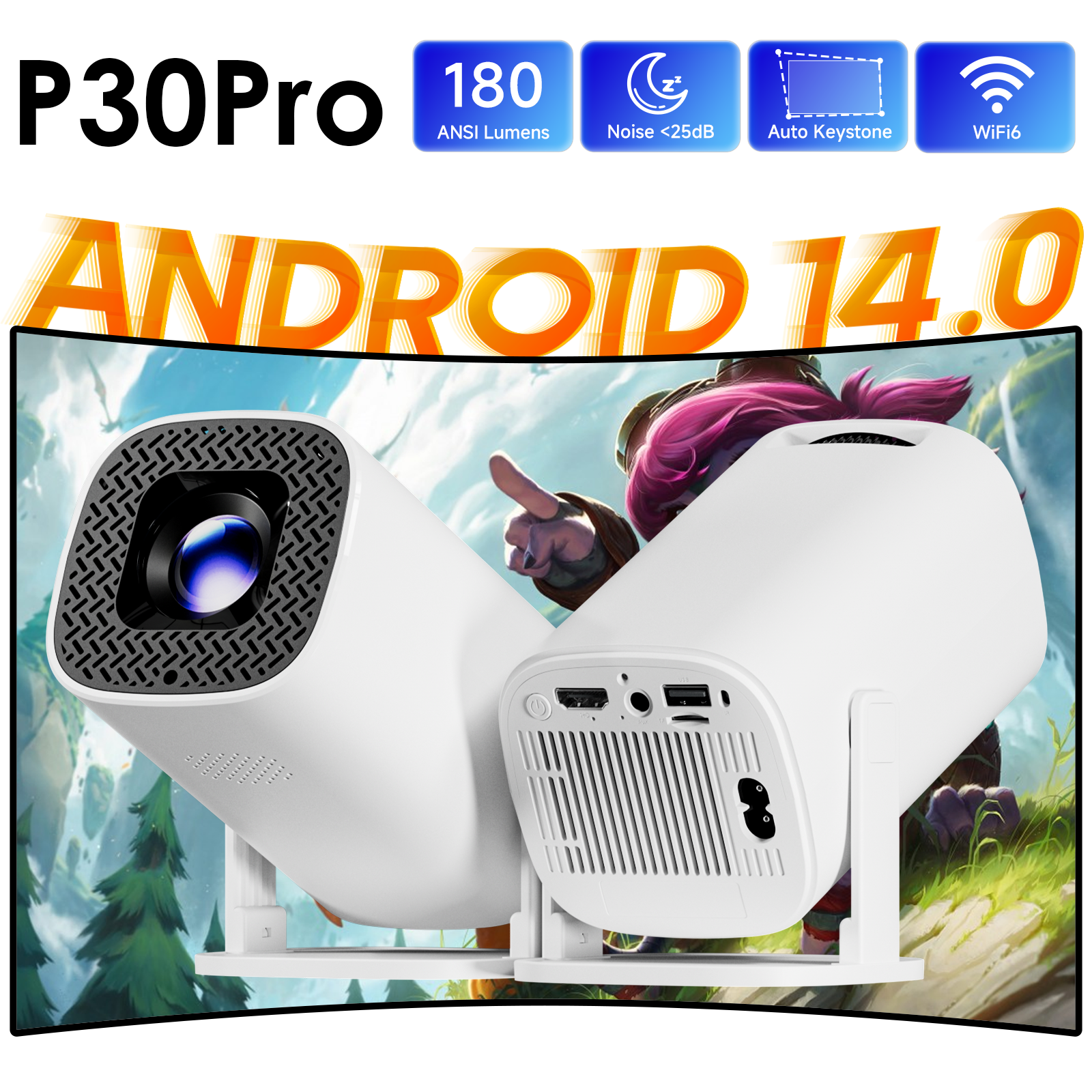Home Cinema Setup - HONGTOP P30PRO Умный мини-проектор Android 14
