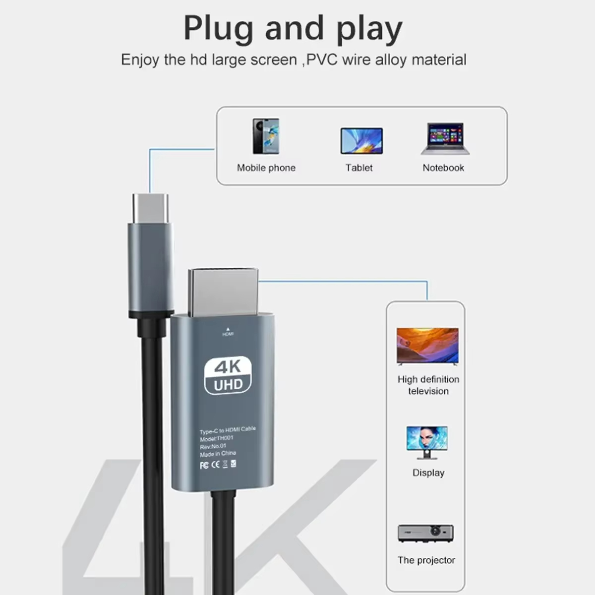 Home Cinema Projector Screen - Кабель USB-C - HDMI 4K 60