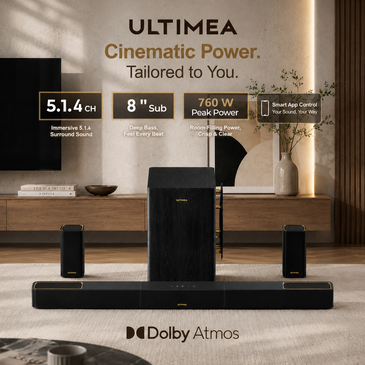 Home Cinema Dolby Atmos 7.1 - Профессиональный саундбар ULTIMEA Skywave Series 5.1.4ch