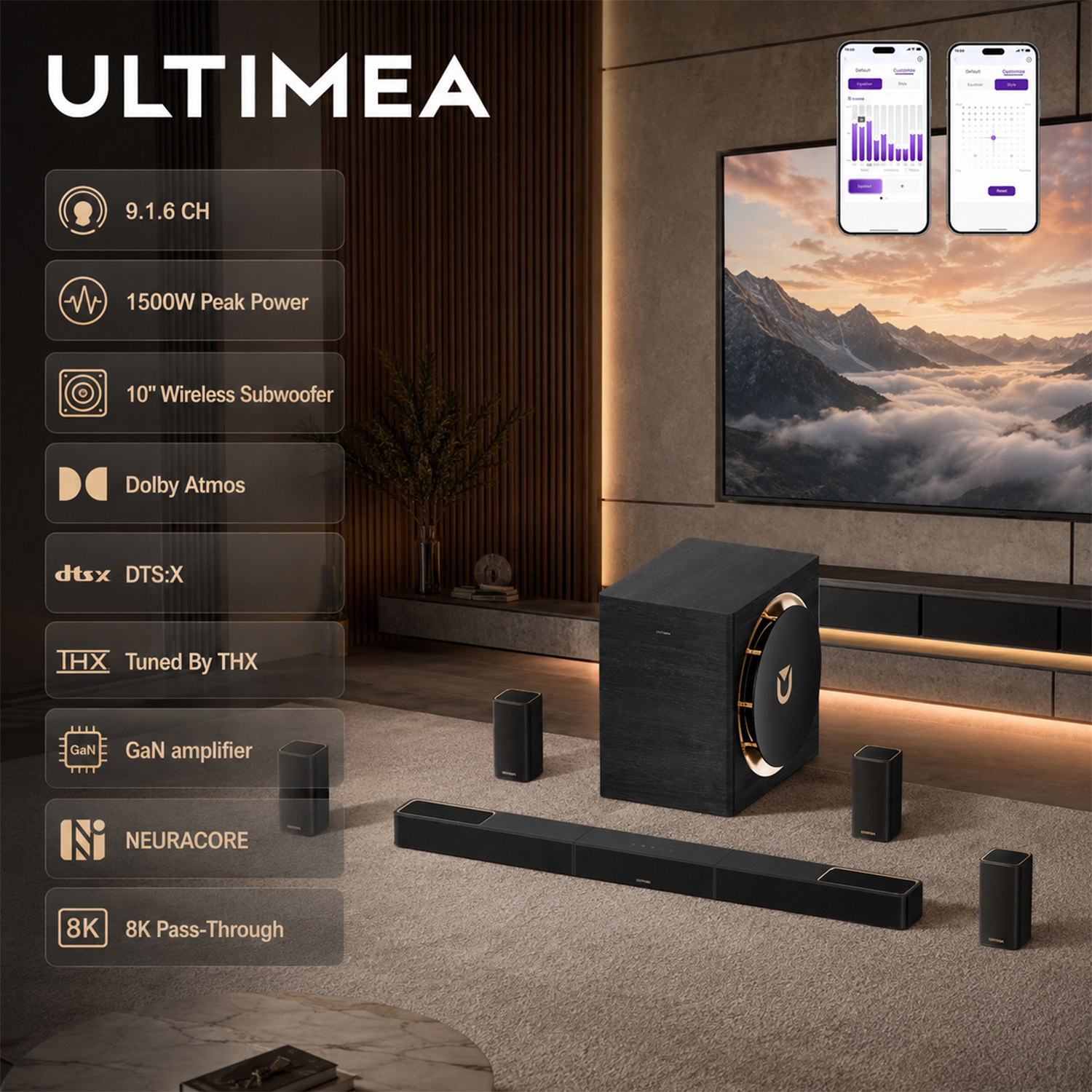 Home Cinema Dolby Atmos 7.1 - Саундбар ULTIMEA Skywave X100 9.1.6CH с