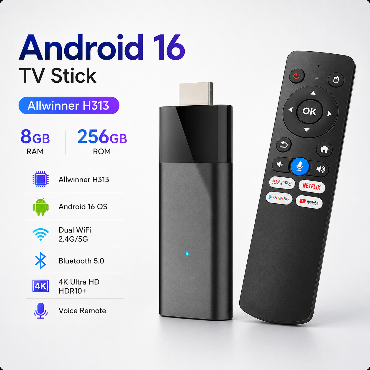 4K Media Player - ТВ-приставка Android 16 4K Allwinner H313