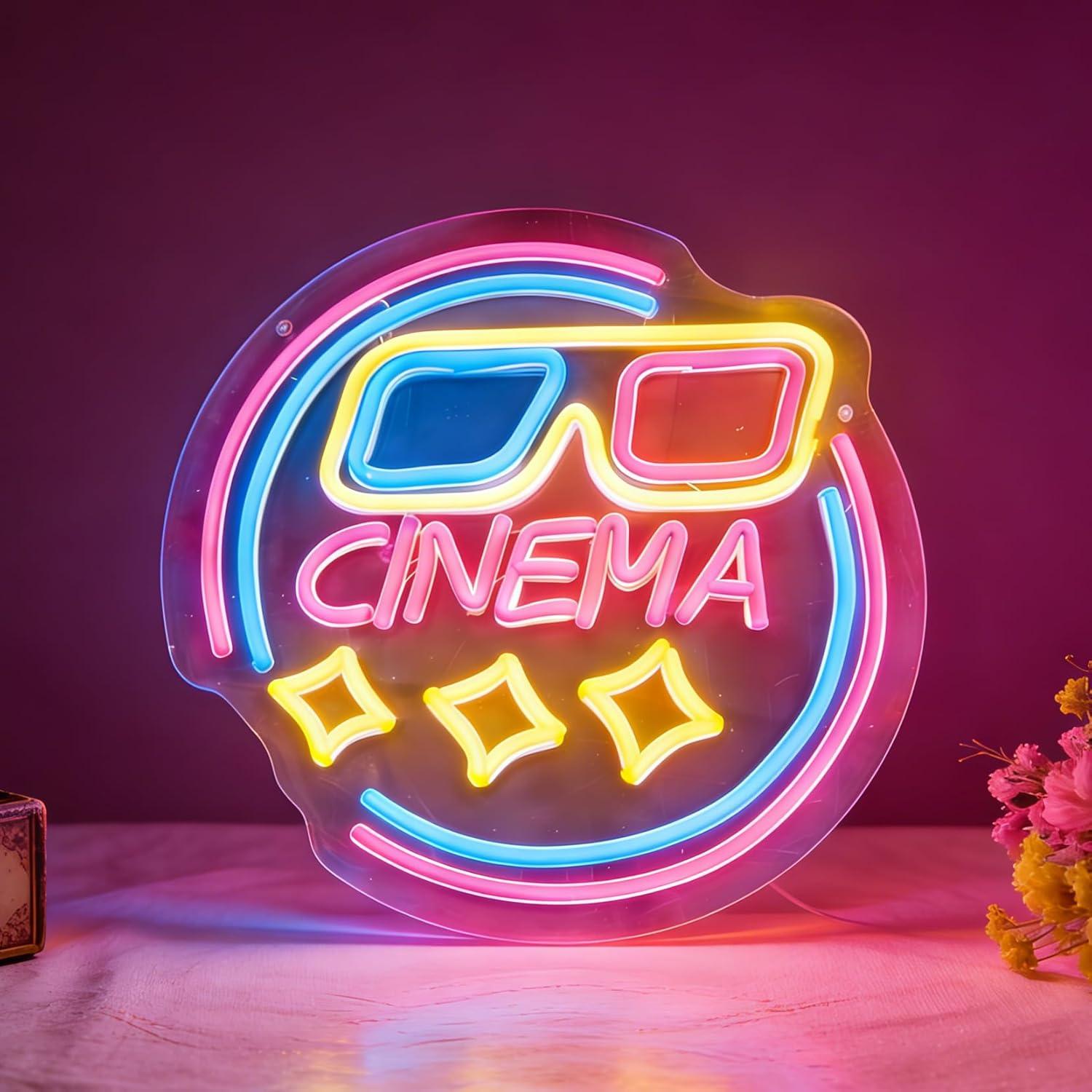 Home Cinema Wall Lights - Неоновая вывеска «Кинотеатр» с USB-питанием, диммируемая