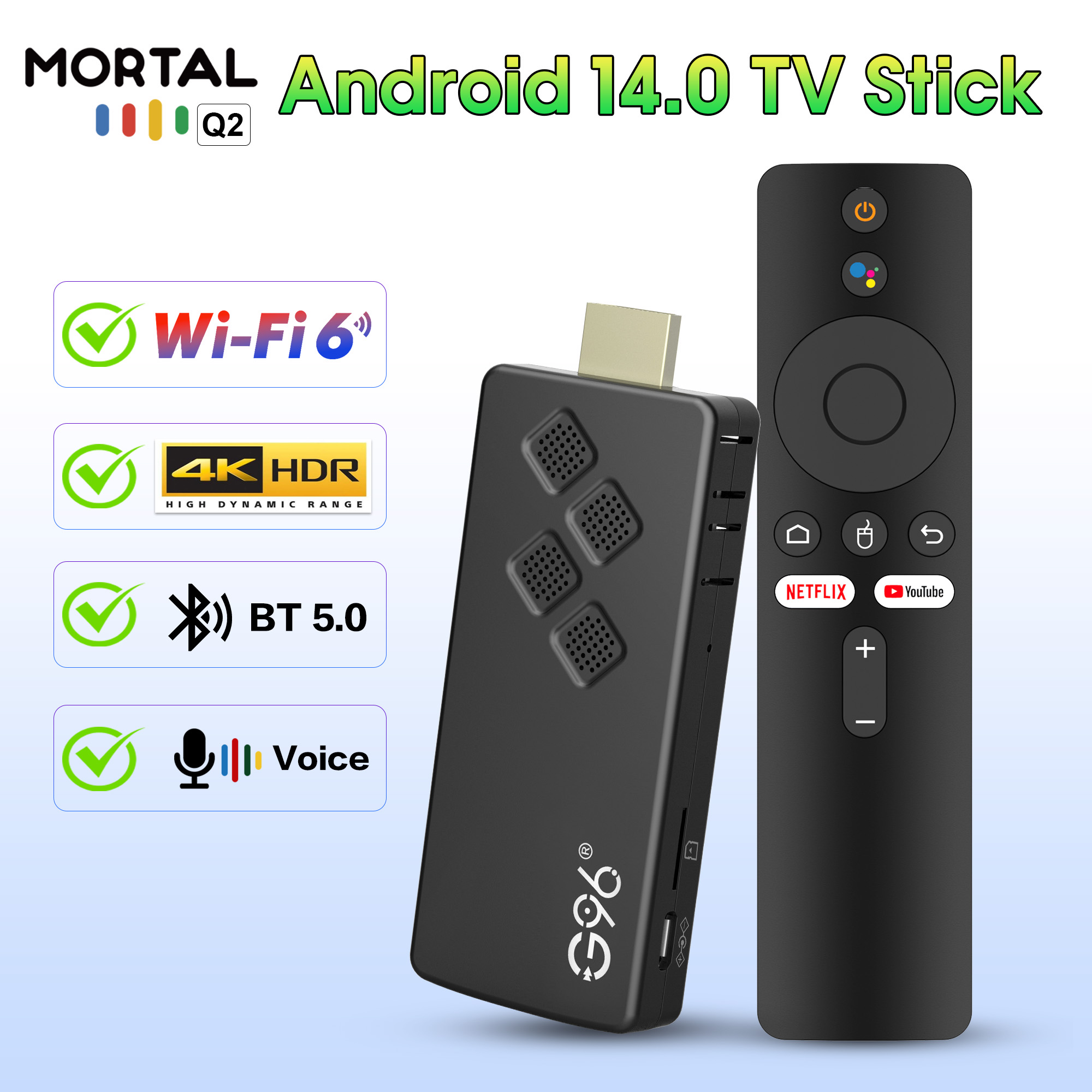 4K Media Player - Новый смарт-ТВ-стик Q2: высокопроизводительный Android 14.0,