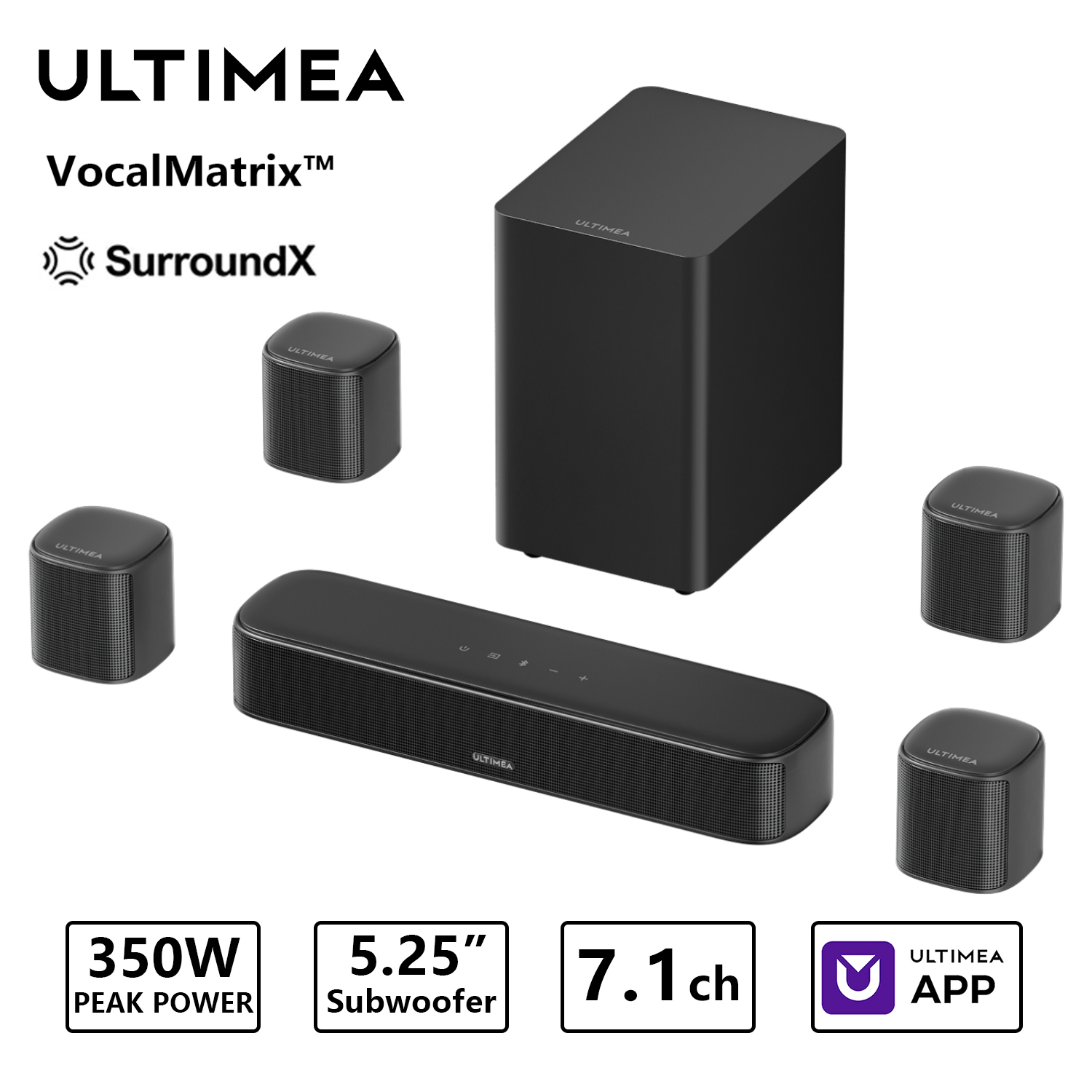 Home Cinema Dolby Atmos 7.1 - Саундбар ULTIMEA 350W 7.1ch с виртуальным