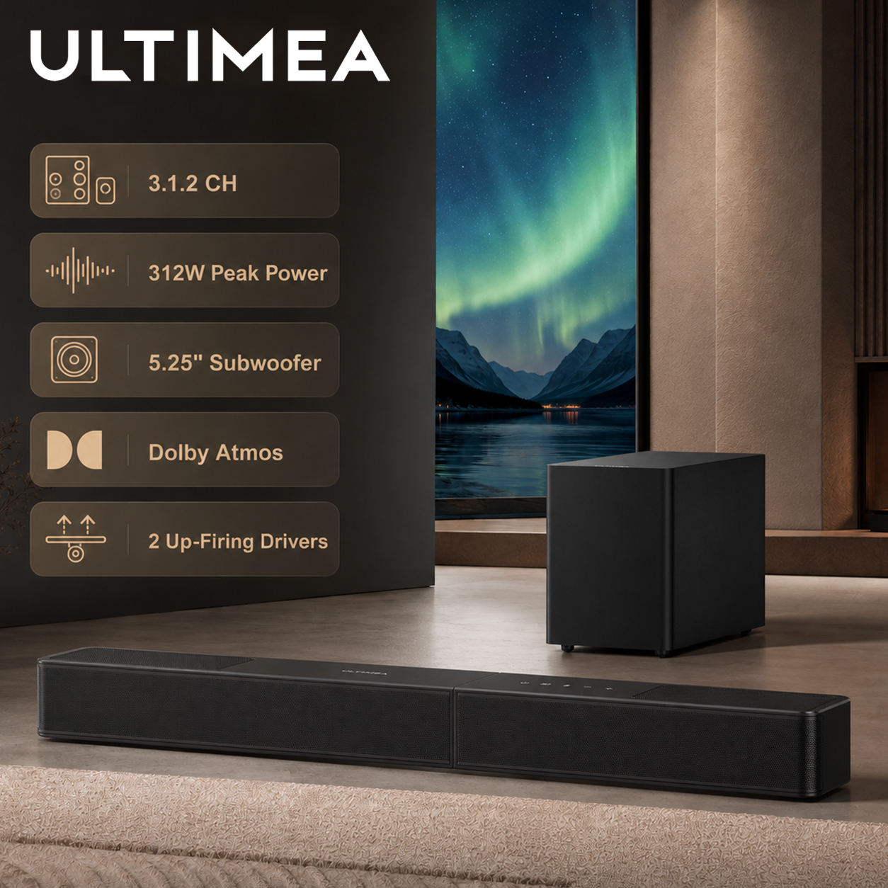 Home Cinema Dolby Atmos 7.1 - Саундбар ULTIMEA Poseidon M70 312W 3.1.2-канальный