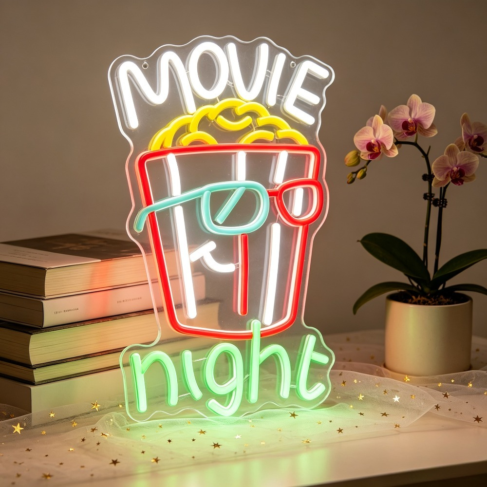 Home Cinema Wall Lights - Светодиодная неоновая вывеска «Попкорн» для киновечеринок,