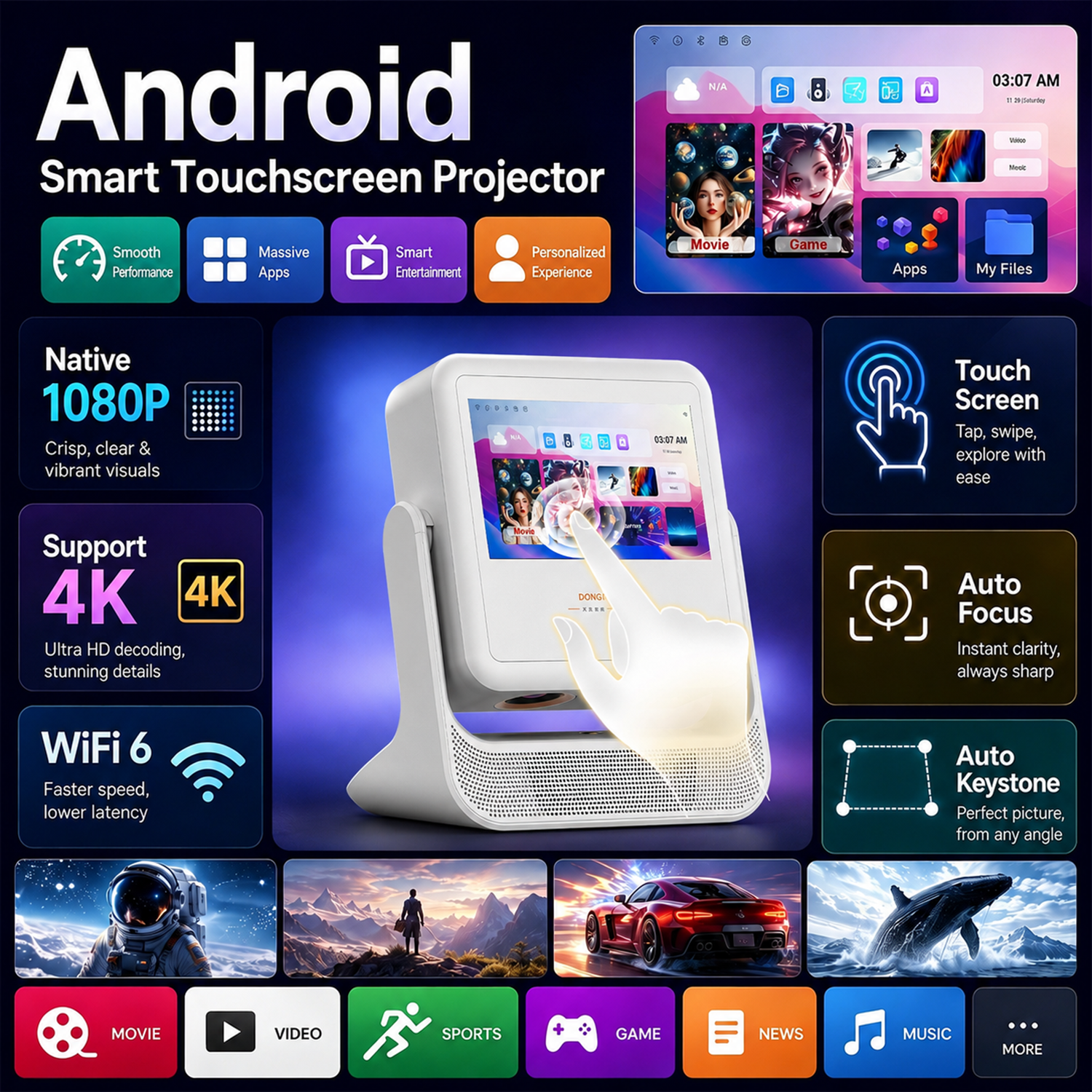 Проектор Android 12 7 дюймов 4 – обзор и цена Home Cinema Kids