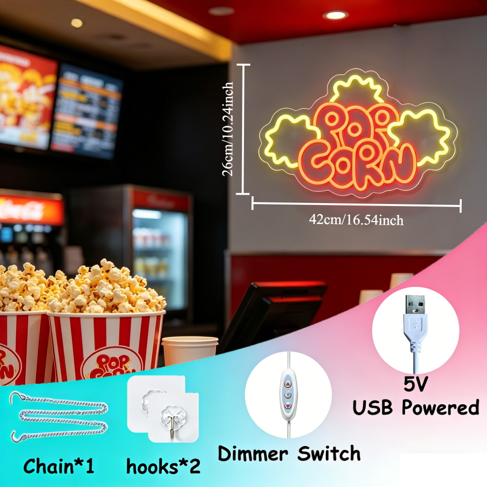 Неоновая вывеска «Попкорн» со  – обзор и цена Home Cinema Kids