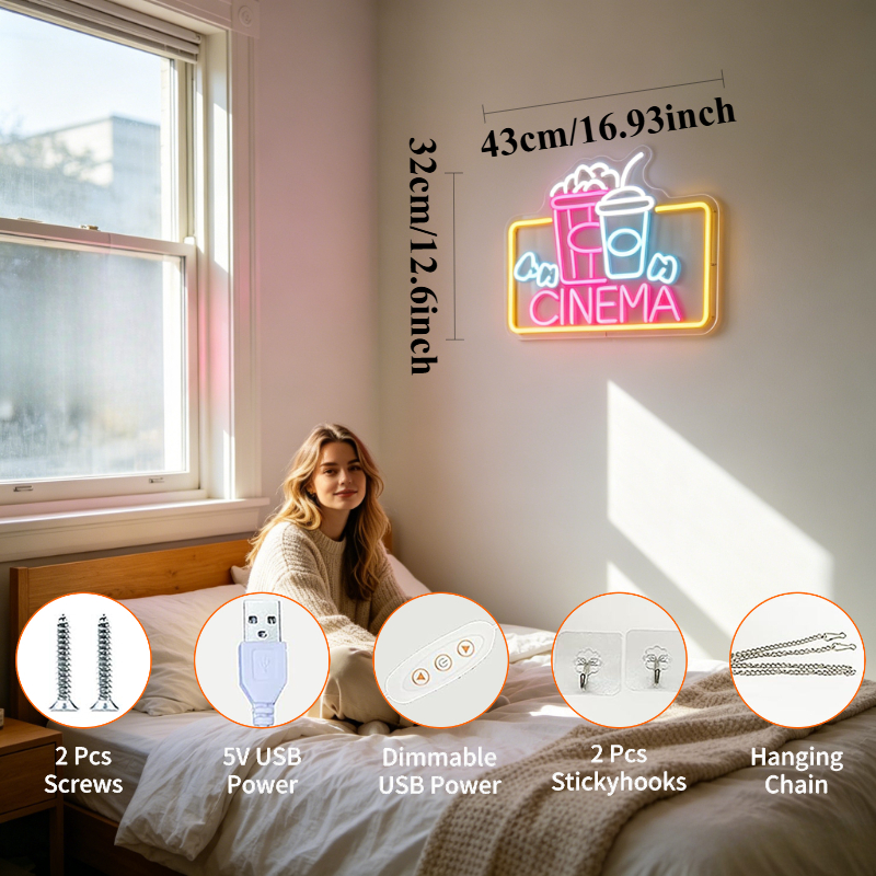 Неоновая вывеска CINEMA с USB- – обзор и цена Home Cinema Wall Lights